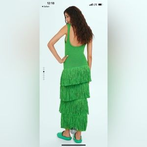 Mango x SimonMiller Green Knitted Dress with Fringe Size 6
